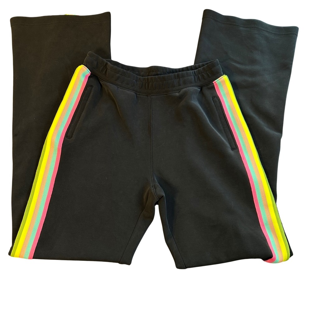 Spiritual Gangster Women's Small rainbow stripe leg Black Sweatpants zip ankles